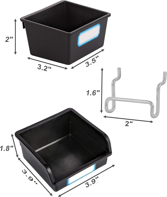 FRIMOONY Pegboard Bins with Hooks and Labels, for Organizing Accessories, 6 Pack Type A and 6 Pack Type B, Black