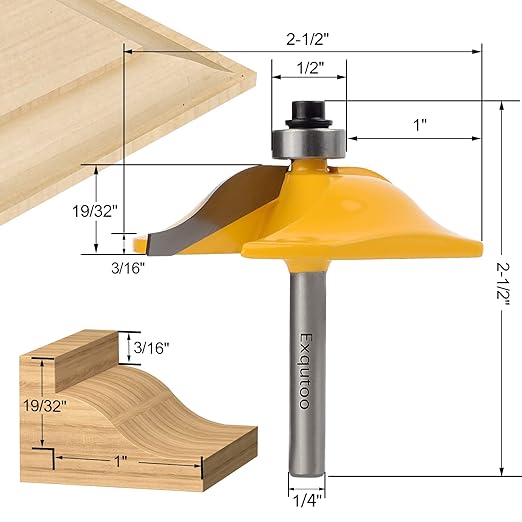 3PCS 1/4" Shank Router Bit Set, Raised Panel Cabinet Door Making Router Bits, Cemented Carbide Router Bits, Woodworking Tools Router Door & Window Bits (Tenon Joint Cutter Diameter: 1-5/8")