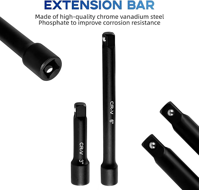 48-Piece 3/8" Drive Socket Set, SAE (5/16"-3/4") & Metric (8mm-22mm), Deep & Shallow Sockets, Extension Bars, 1/2" F to 3/8" M Reducer, Universal Joint, 6 Point Design