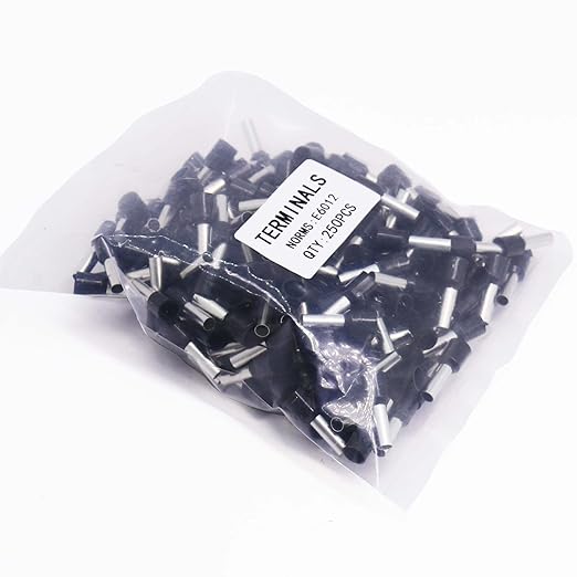 Fidioto AWG10 Wire Ferrules Terminals, 250pcs Black Pin Terminals, Copper & Nylon Material, Ideal for Electric, Industrial, Chemical & Power Control Systems