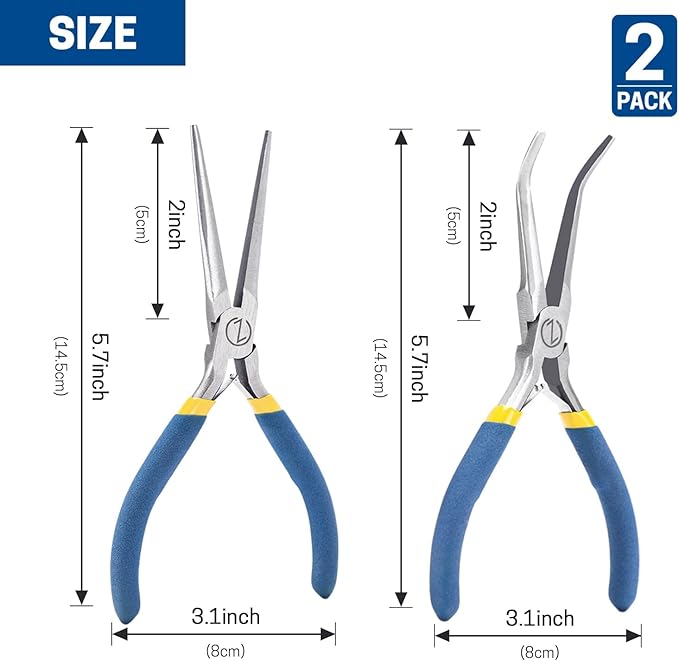 VISEMAN 6" Mini Needle Nose Pliers with Comfort Grip Handles, 2PCS Long Nose Pliers Set for Handmade Craft