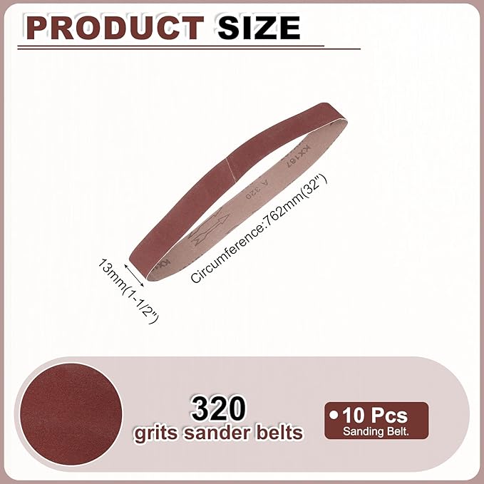 HARFINGTON 1-1/2 x 30 Inch Sanding Belts, 10 Pcs 320 Grits Aluminum Oxide Abrasive Belt Sander File Belt for Woodworking, Metal Polishing, Knife Sharpener