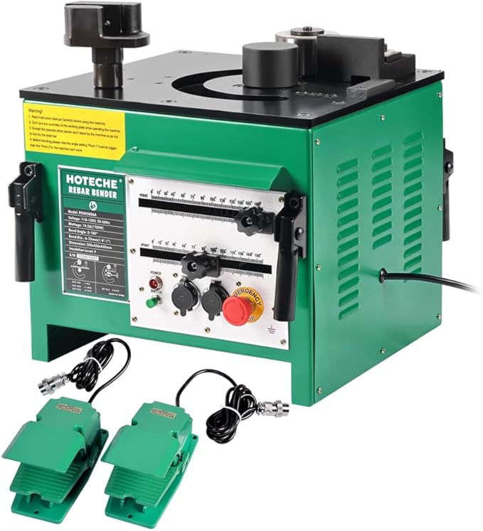 Hoteche 1700W Electric Hydraulic Rebar Bender - Professional 1-Inch Capacity Steel Bar Bending Machine, 0-180° Adjustable Angle, 4.5 Second Bend Speed for #3-#8 Rebar (6mm-25mm) with Foot Pedal