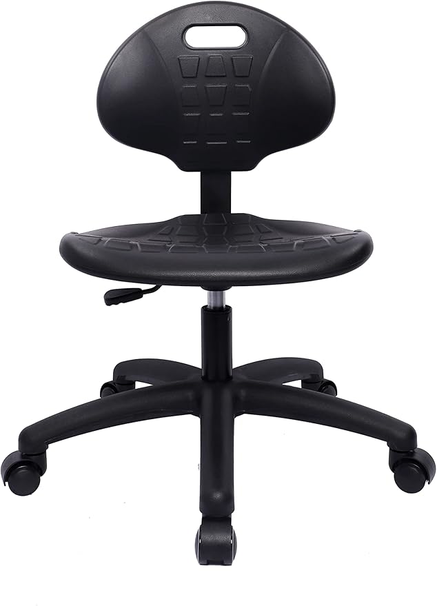 Chair Master Table Height Chair/Stool-Easy to Clean! Deluxe Ergonomic Polyurethane Chair. 5" of Height Adj (15.5"-20.5") 450 lb Capacity. Automotive, Lab, Garage, Home, Office (Self Braking, Black)