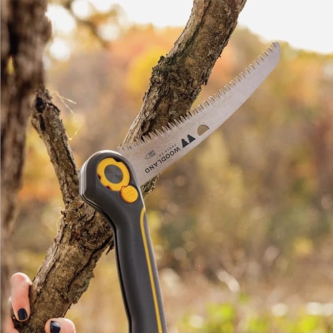 Woodland Tools Duralight Folding Saw – Curved Pruning Saw with Hardened Steel Blade, 3-Position Lock, Soft Grip Handle – Manual Tool for Tree Trimming, Branch Cutting, and Yard Work
