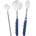 3 Pieces Telescoping Inspection Mirror Stainless Steel Extendable Mechanic Mirror with Long Handle Tool for Technicians Mechanics Contractors (50/25/30 mm,Round,Oval,Round)