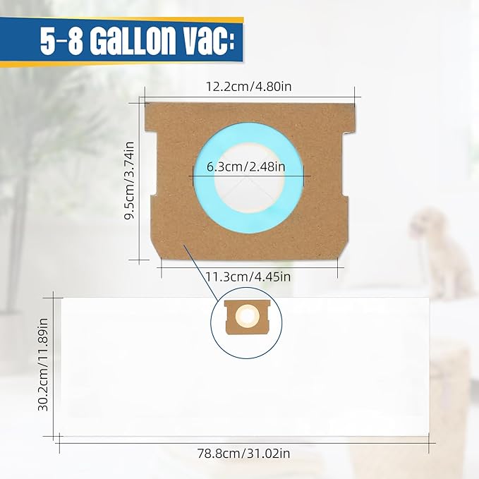 15-Pack 5-8 Gallon Bags replace for Shopvac, Type E 90661 9066133, Type H 90671 9067133.Disposable Wet Dry Vacuum Collection Bags, white