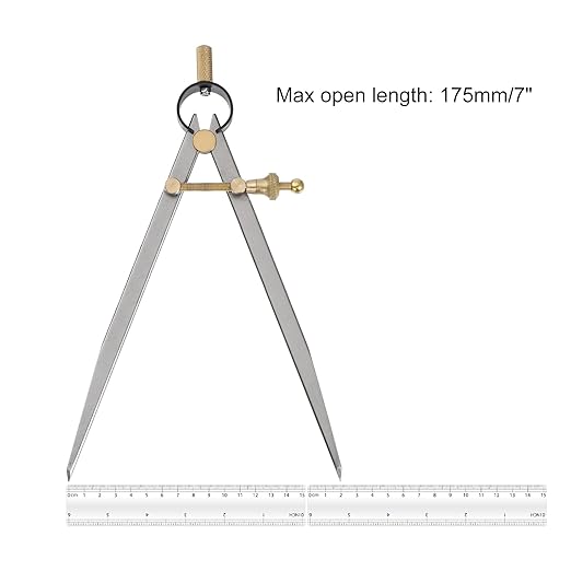 Spring Joint Caliper - [7 Inch] Carbon Steel Spring Divider Caliper with Brass Fulcrum for Metalworking Drawing Use, Flat Leg