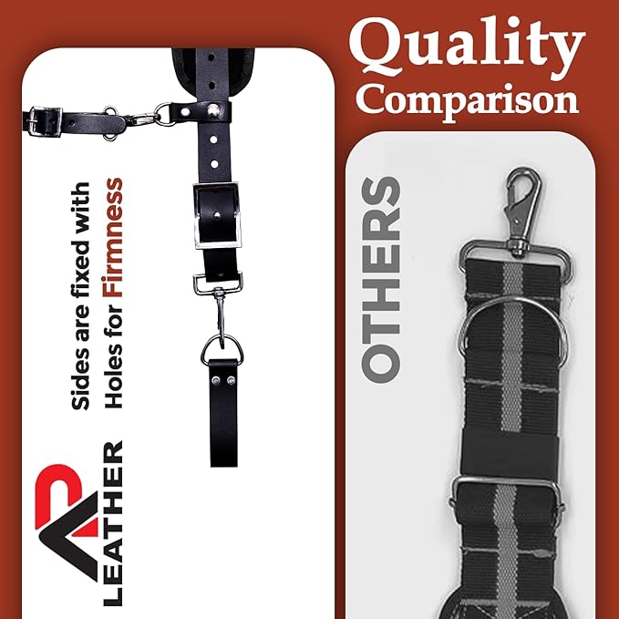 PRO-01 Leather Tool Belts for mens, Tool Belt with Suspenders, Comfort Back Support with stainless steel Buckle for Construction, Framers (Black padding, Extra Large)