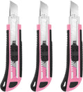 3-Pack Box Cutter, 18mm Wide Blade Utility Knife Retractable, Pink Box Cutter with Quick Change Blade and Lanyard Hole Design, Exacto Knife Suitable for DIY, Office, Arts Crafts and Home