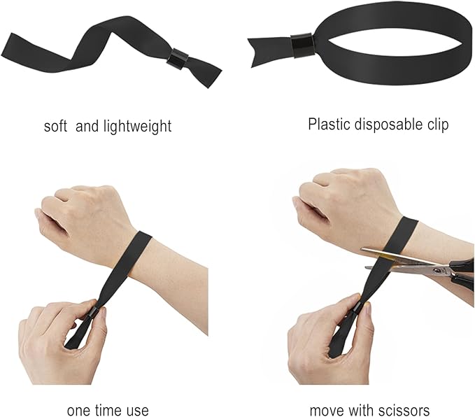 100 Pack Wrist Bands|Black Wristbands for Events|Wristbands for Concerts Festival Admission Party|13.78” x 0.59”