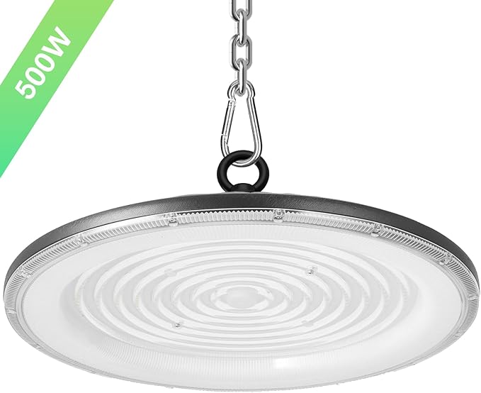 loyal LED High Bay Shop Lights: UFO Dimmable Commercial Lighting 6000K - for Warehouse Garage Workshop Gym,No Plug (500W, 6 Piece)
