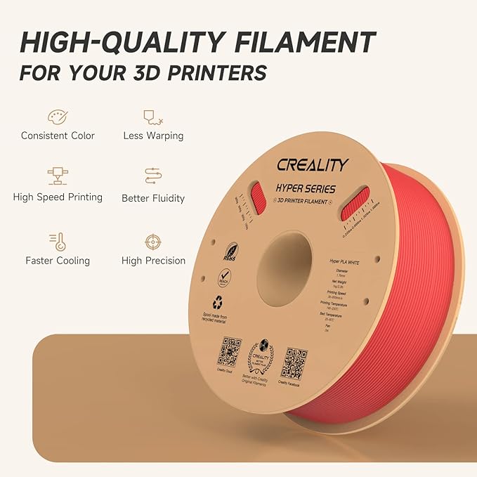 Official Creality Hyper PLA Filament 1.75mm, High Speed PLA 30-600mm/s 3D Printer Filament, Dimensional Accuracy +/-0.02mm, Fit Most FDM 3D Printers，1KG(2.2lbs) Spool Red
