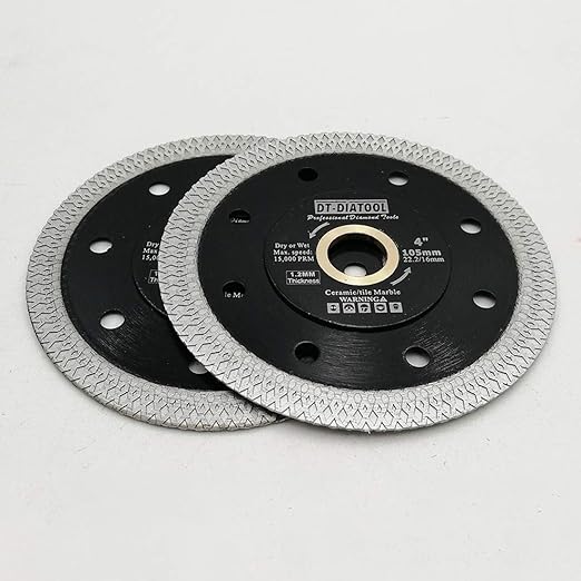 DT-DIATOOL Diamond Tile Blade 4 Inch 2pcs Diamond Turbo X Mesh Rim Segement Circular Saw Blade for Procelain Ceramic Stoneware Marble Granite Fits 5/8"-7/8" Arbor