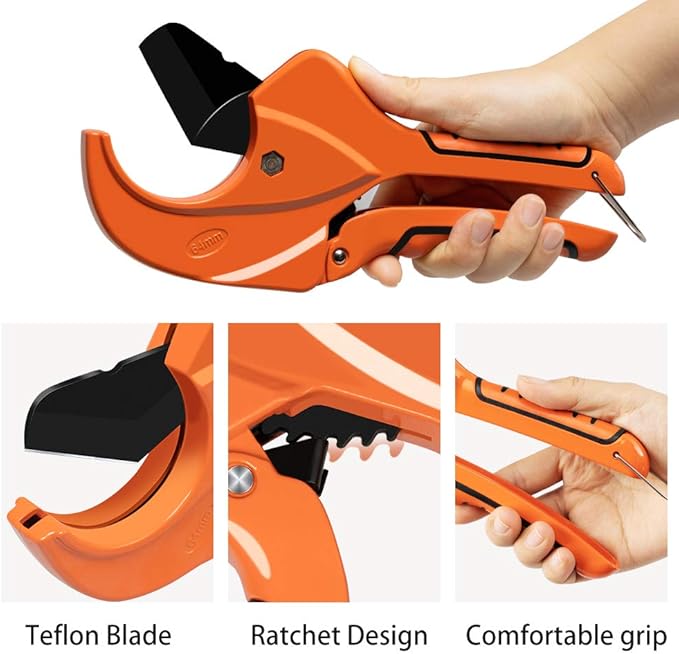 AIRAJ Ratchet PVC Pipe Cutter,Cuts up to 2-1/2"PEX,PVC,PPR and Plastic Hoses,Pipe Cutters with Sharp SK5 Stainless Steel Blades,Suitable for Home Repairs and Plumbers
