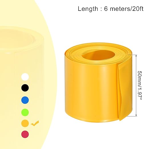 MECCANIXITY Battery Wrap PVC Heat Shrink Tubing 32mm Dia 50mm Flat 20 Feet(6meters) Yellow Good Insulation for Battery Pack