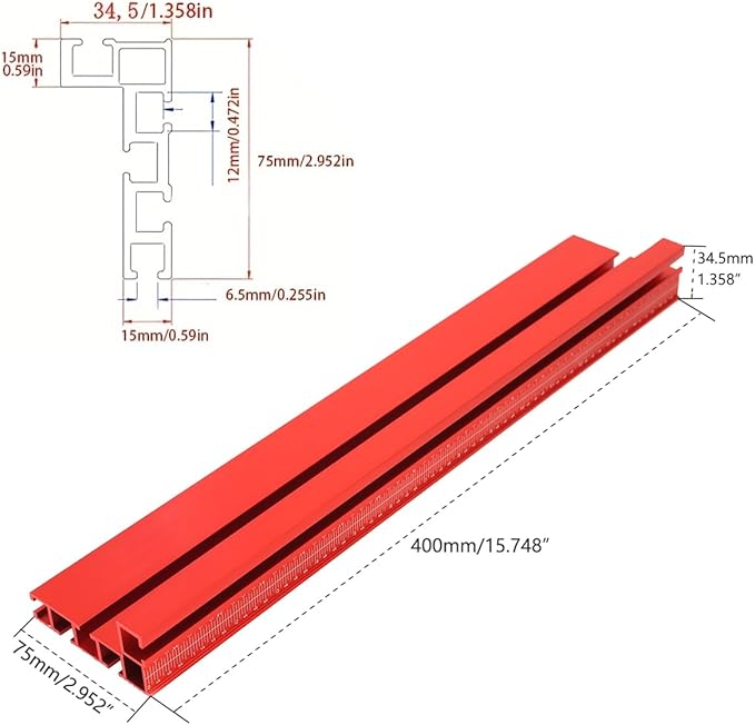 75 T-Track Table Fence System for Woodworking Accessories, Miter Saw Fence with Laser Measure - Fits Portable Table Saws, Band Saws and Cabinet Saws (Fence Only)