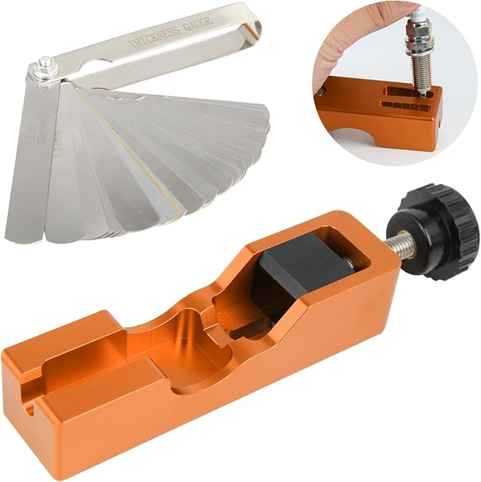 Spark Plug Gap Tool, Spark Plug Gapping Tool with 32 Blade Steel Feeler Gauge, Universal Spark Plug Gap Tool for Most 10mm 12mm 14mm 16mm Spark Plugs (Orange)