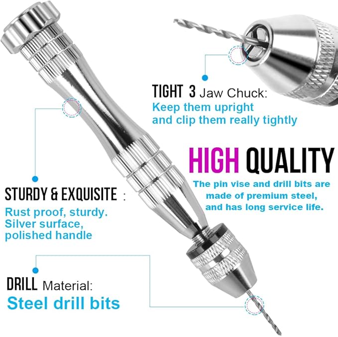 LEOBRO Hand Drill, Pin Vise with Drill Bits, Drill Press Vise, Keychain Making Kit, Jewelry Making Supplies, for Crafts