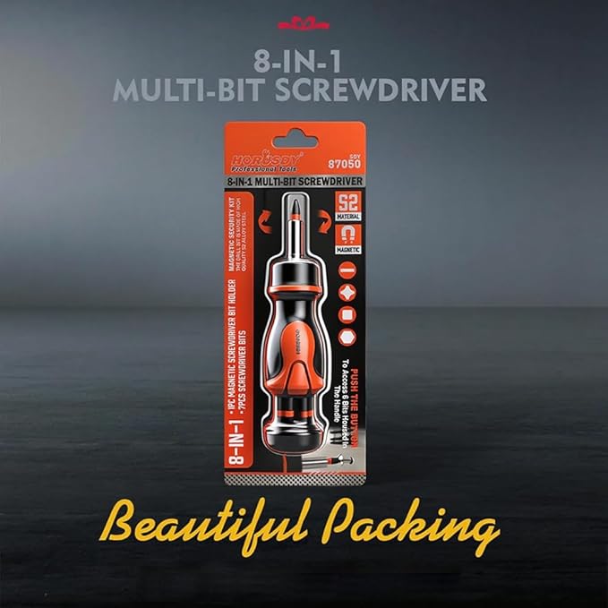 Magnetic Portable Screwdriver Bit Set: 8-in-1 Ratcheting Screw Driver Includes 1/4”Bit Driver Screwdrivers Holder, 7 Screwdriver Bits with Phillips, Slotted, Square, Hex, for Garage & Daily Repair