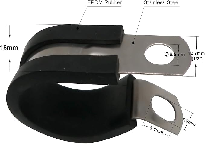 3/16" Cable Clamp Stainless Steel Rubber Cushioned Insulated Metal Clamp, Tube Holder for Tube, Pipe or Wire Cord Installation (12 Pack)