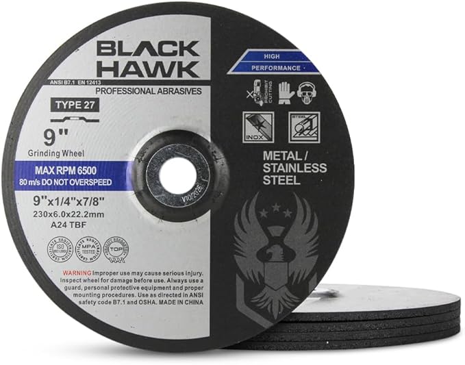BHA Depressed Center Metal Grinding Wheels for Angle Grinders, 9” x 1/4” x 7/8” - 5 Pack
