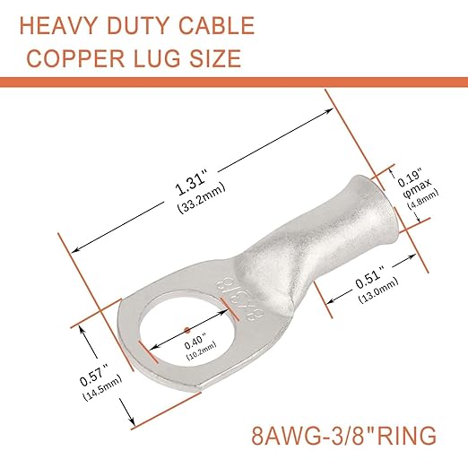 4 Pack 8 AWG 3/8 & 4 Pack 8 AWG 5/16 Lugs Tinned Copper Terminal Lugs & 8 Pieces Ratio 3:1 Waterproof Double Wall Heat-Shrinkable Tube
