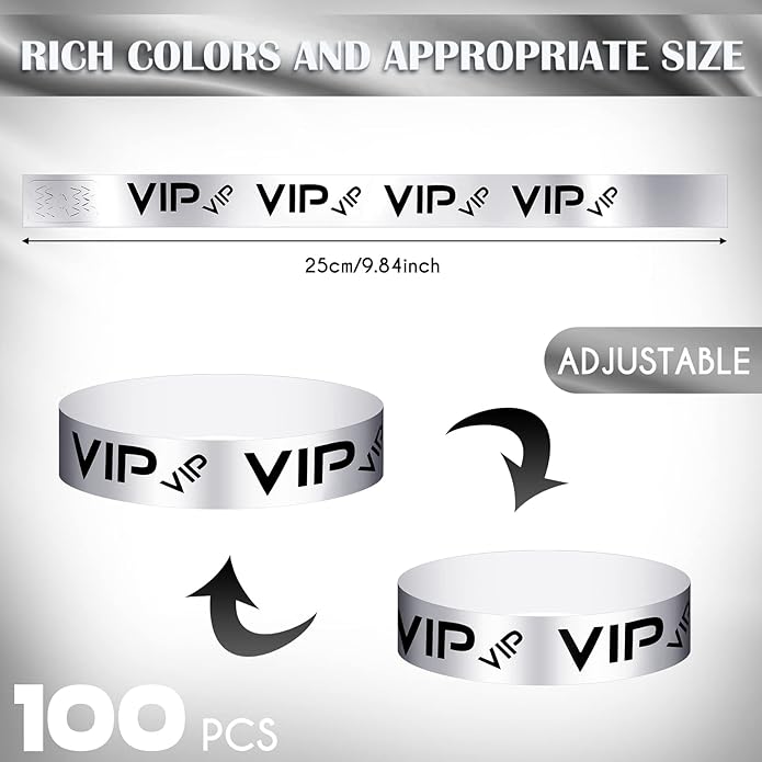 Teling 500 Pack VIP Plastic Wristbands Bracelets Party for Events VIP Custom Wristbands Plastic Bracelets Tear proof Waterproof Wrist Bands Arm Bands for Events Concerts