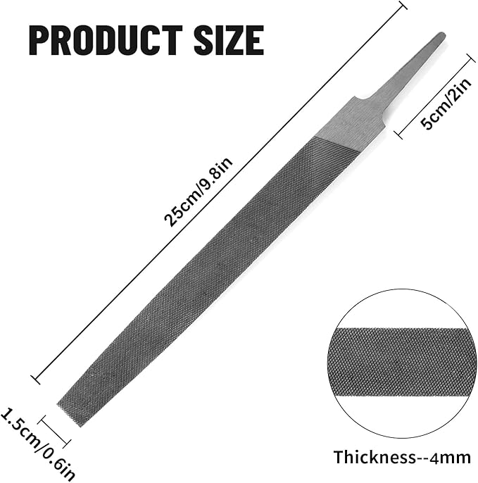 8" Flat Medium Cut File, Double Cut Teeth, Made of High Carbon Steel, Single Hand File Without Handle, Suitable for Shaping Metal, Wood, etc.