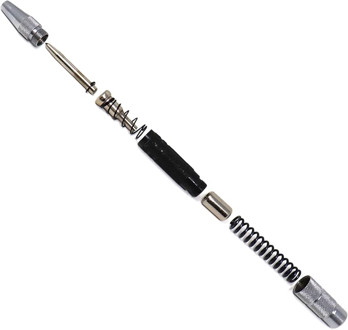 Super Strong Automatic Center Punch - 6 inch Black Steel Spring Loaded Center Hole Punch with Adjustable Tension, Hand Tool for Metal or Wood with Zippered Hard Shell Carry Case - Pack of 2