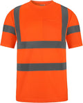 High Visibility Class 3 T Shirts，Hi Vis Safety Shirts with Reflective Strips and Pocket, Short Sleeve Quick Dry Mesh Construction Work Shirt for Men/Women Orange,6XL