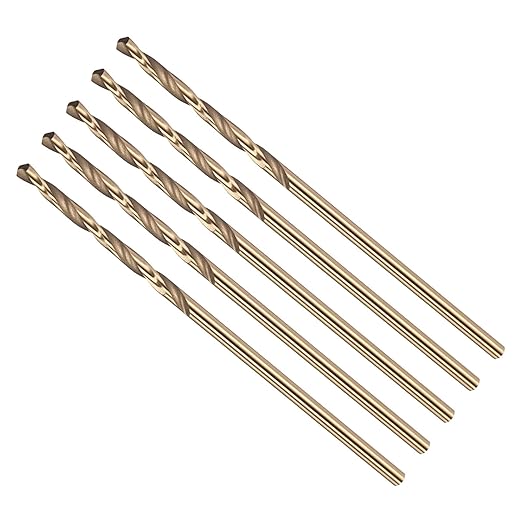 Drill Bit, #53 Cutting Diameter, 4341 HSS Gold Finish 118° Cutting Angle Number Jobber Bits - (Applications: for Drilling Soft Metal Plastic Wood), 5-Pieces