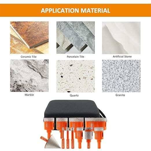 Diamond Core Drill Bit Kit BGTEC Diamond Hole Saw Tile Cutter,Triangle Shank 10pcs 6/8/10/20/25/28/32/45/50/65mm Drill Bits+1pc 3/8" Hex Shank Chamfer Bit