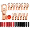 16Pcs 2/0 AWG 3/8 Cable Terminals Heavy Duty Copper Wire Lugs with 16Pcs Heat Shrink Tubing 2/0 Gauge Ring Terminals 00 Gauge Battery Cable Ends Bare Copper Eyelets Ring Terminal for Car Marine