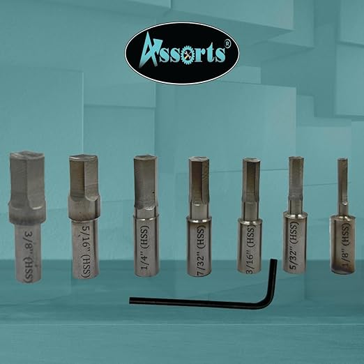 Assorts Precision Rotary Broach – R8 Shank (7/16" UNF) with HSS Hex Punches – CNC, Lathe, Milling & Drilling Compatible