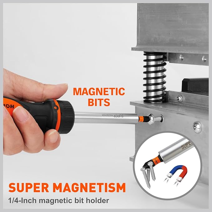 Magnetic Ratcheting Screwdriver Set: 14-in-1 Bits & 1/4" Driver, Multi-Sized Phillips, Slotted, Square, Torx, Hex for Garage & Daily Repair