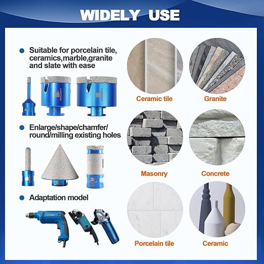 Diamond Core Drill Bit Set - BRSCHNITT 10pcs Tile Hole Saw Kit Diamond for Porcelain Tile Ceramic Marble Granite Drilling,Finger Chamfer Bit