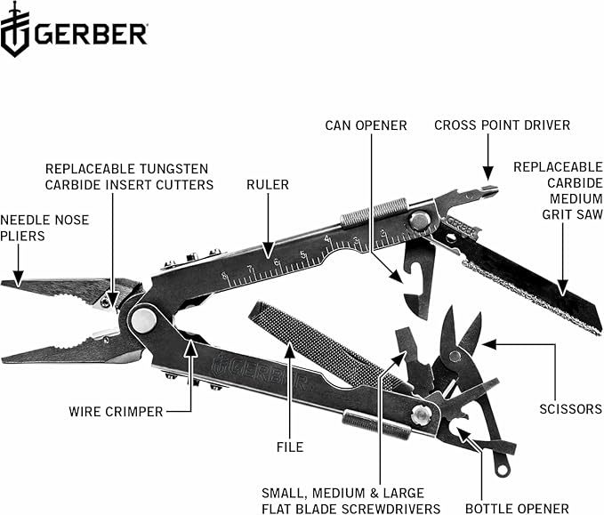 Gerber Gear Gear Multi-Plier 600 - 14-in-1 Bladeless Multipurpose Tool with Screwdriver, Needlenose Pliers, Can Opener, Wire Cutter & More - Made in USA - Survival Tools