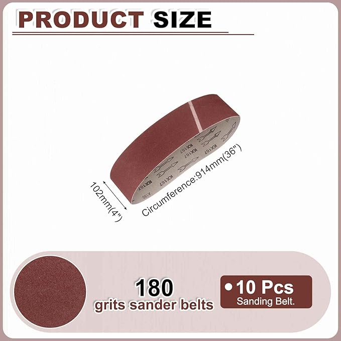 HARFINGTON 4 x 36 Inch Sanding Belts, 3 Pcs 180 Grits Aluminum Oxide Abrasive Belt Sander File Belt for Woodworking, Metal Polishing, Knife Sharpener