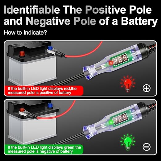 Vehicles Automotive Circuits Voltage Tester Pen Measurement Range DC 3.0V~DC 80.0V Resolution 0.1V with 3-Digits Displaying and Overload Prompting for Cars Trucks Motorbikes Electric Bicycles