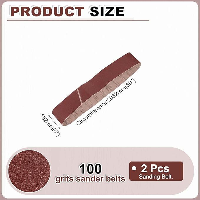 HARFINGTON 6 x 80 Inch Sanding Belts, 2 Pcs 100 Grits Aluminum Oxide Abrasive Belt Sander File Belt for Woodworking, Metal Polishing, Knife Sharpener