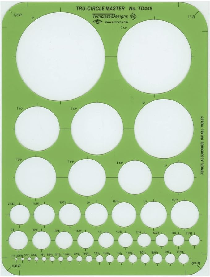 ALVIN, TD445, Circle Guide Template, Drawing and Drafting Tool for Artists, Architects, Design and Drafting 44 Circles, 7 inches x 9.25 inches x .030 inches