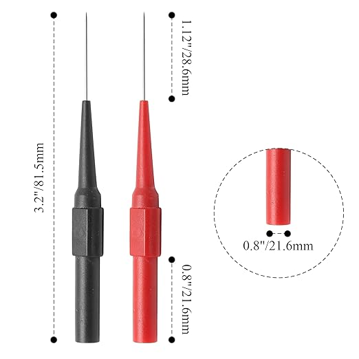 10pcs 0.7mm Back Probe Pins, Electrical Needle Probes, Insulation Piercing Pin Test Probes, 4mm Banana Socket Connection Multimeter Back Probes (Black, Red)
