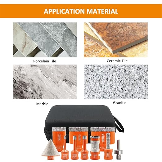 Diamond Core Drill Bit Kit BGTEC Diamond Hole Saw Tile Cutter,5/8"-11 Thread 6pcs 6/8/10/35/50/65mm Drill Bits+10mm Finger Bit+ 2" Chamfer Bit Milling Finger Bit+Hex