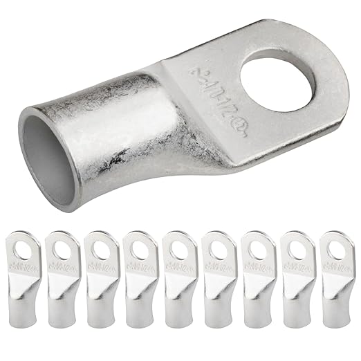 SELTERM 10pcs 4/0 AWG 1/2" Stud Tinned Copper Wire Lugs, Ring Terminals, Battery Cable Ends, 0000 Gauge Ring Terminal Connectors, UL Marine Grade Electrical Terminals