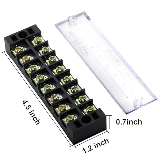 MILAPEAK Terminal Block and Strip - 4pcs 8 Position 600V 25A Dual Row Screw Terminals with Cover + 4pcs Pre-Insulated Barrier Jumper Strips Black & Red + Insulated Fork Wire Connectors