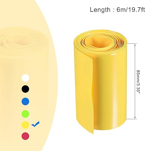 MECCANIXITY Battery Wrap PVC Heat Shrink Tubing 55mm Dia 85mm Flat 10 Feet(3meters) Yellow Good Insulation for Battery Pack