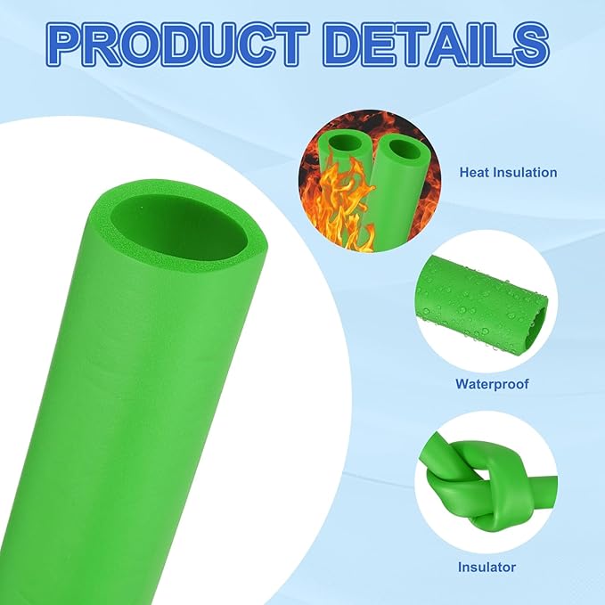 uxcell Pipe Insulation Tube Foam, 1-1/8" ID x 3/16" Thick x 1.64ft Foam Pipe Cover Non-Slip Hollow Tubing Guitar Air Conditioner Stand Fitness Equipment Handles, Green