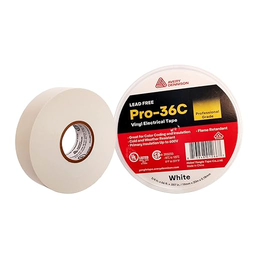 Avery Dennison Electrical Tape, 10 Rolls Professional Grade PVC Electric Tape, UL/CSA Listed ¾ in x 66 ft Insulating Vinyl Tape for Electrical, Repairs, Automotive and Equipment, Pro-36C, White