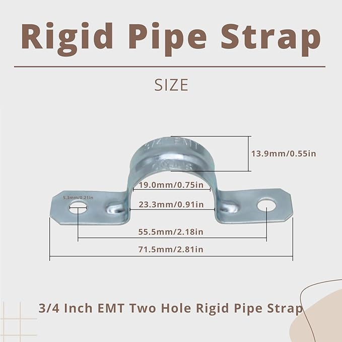 3/4 Inch 50PCS Pipe Clamps, 2 Holes U Bracket, Zinc-Plated Steel Straps,2 Hole Electrical Conduit Straps, Secure Mounting for EMT Conduit (50PCS)